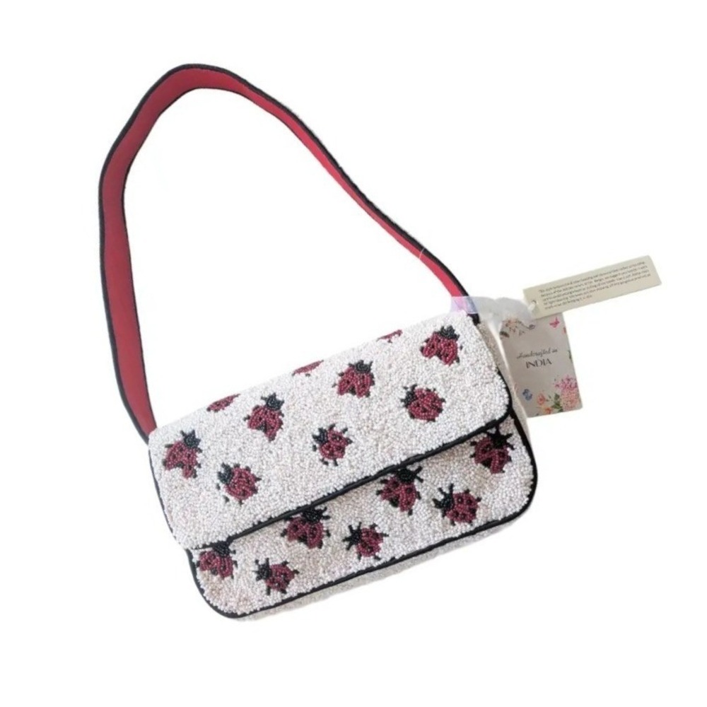 Handcrafted In India Viral Beaded Ladybug Shoulder Bag Purse NWT